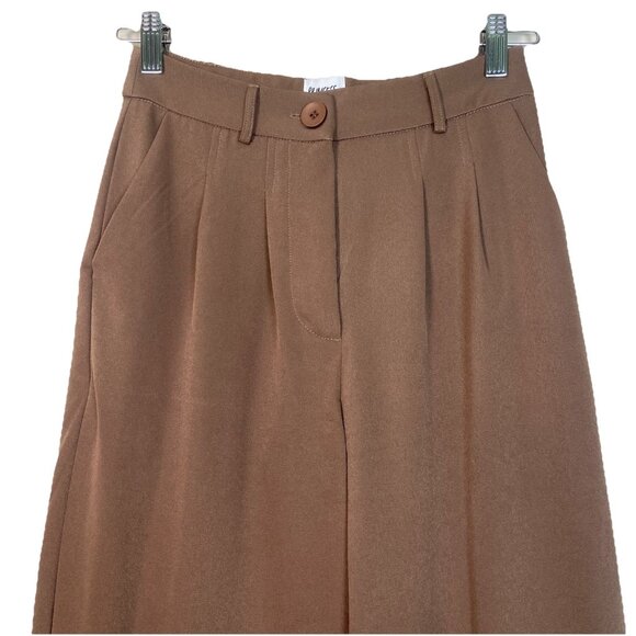 Princess Polly Archer Pant Lower Impact Wide leg Pleated Front Size 2 Brown - Picture 3 of 7